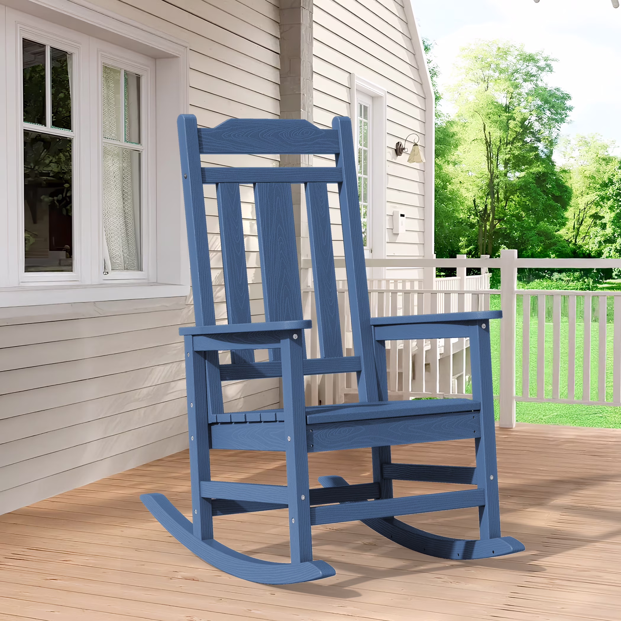 SERWALL Outdoor Rocking Chair�?HDPE Patio Rocking Chair, Heavy Duty Front Porch Rocker, Blue