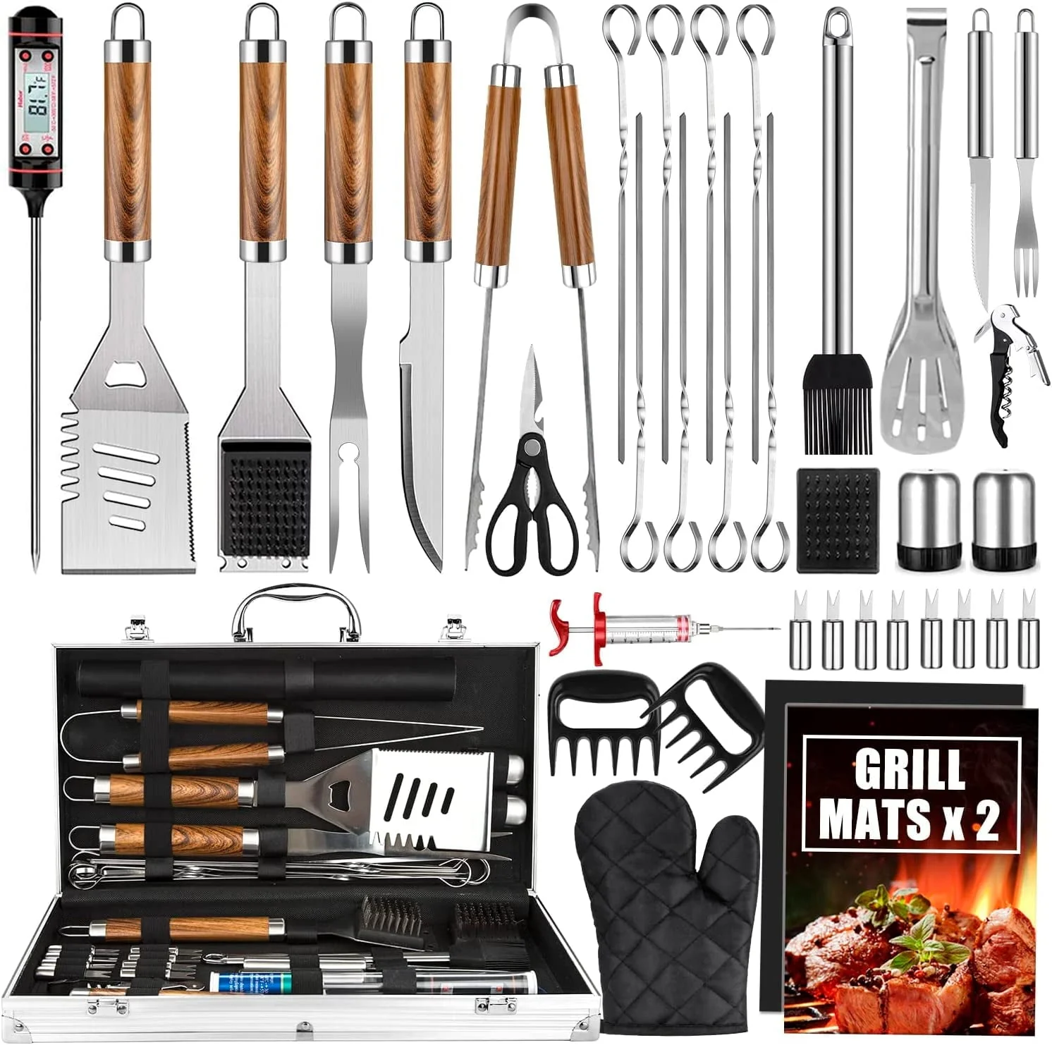 BBQ Grill Accessories Set, 38Pcs Stainless Steel Grill Tools Grilling Accessories with Aluminum Case, for Camping/Backyard Barbecue