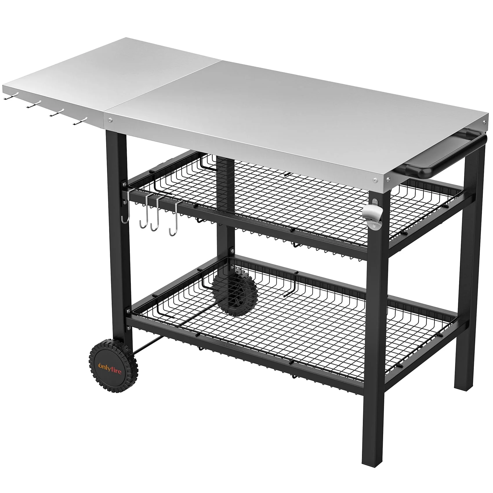 Only Fire 3-Tier Movable Dining Cart Table, Multifunctional Prep Table Grill Station Outdoor