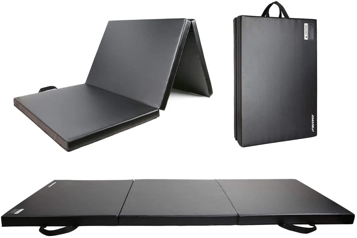 RitFit 3' x 6' Folding Gymnastics Mat with Carrying Handles for Yoga, Stretching, Core Workouts(Black)