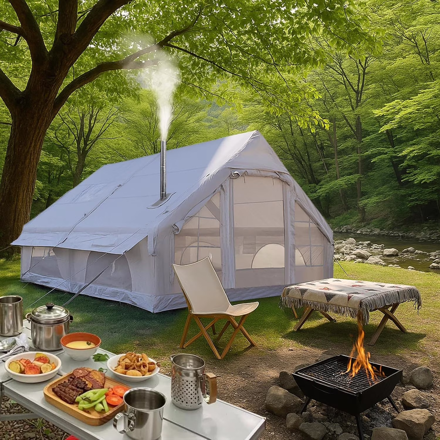 Inflatable Tents for Camping, Large Inflatable Camping Tent with Hand Pump, Easy Setup Tents for 4-6 People, Portable Glamping Tent