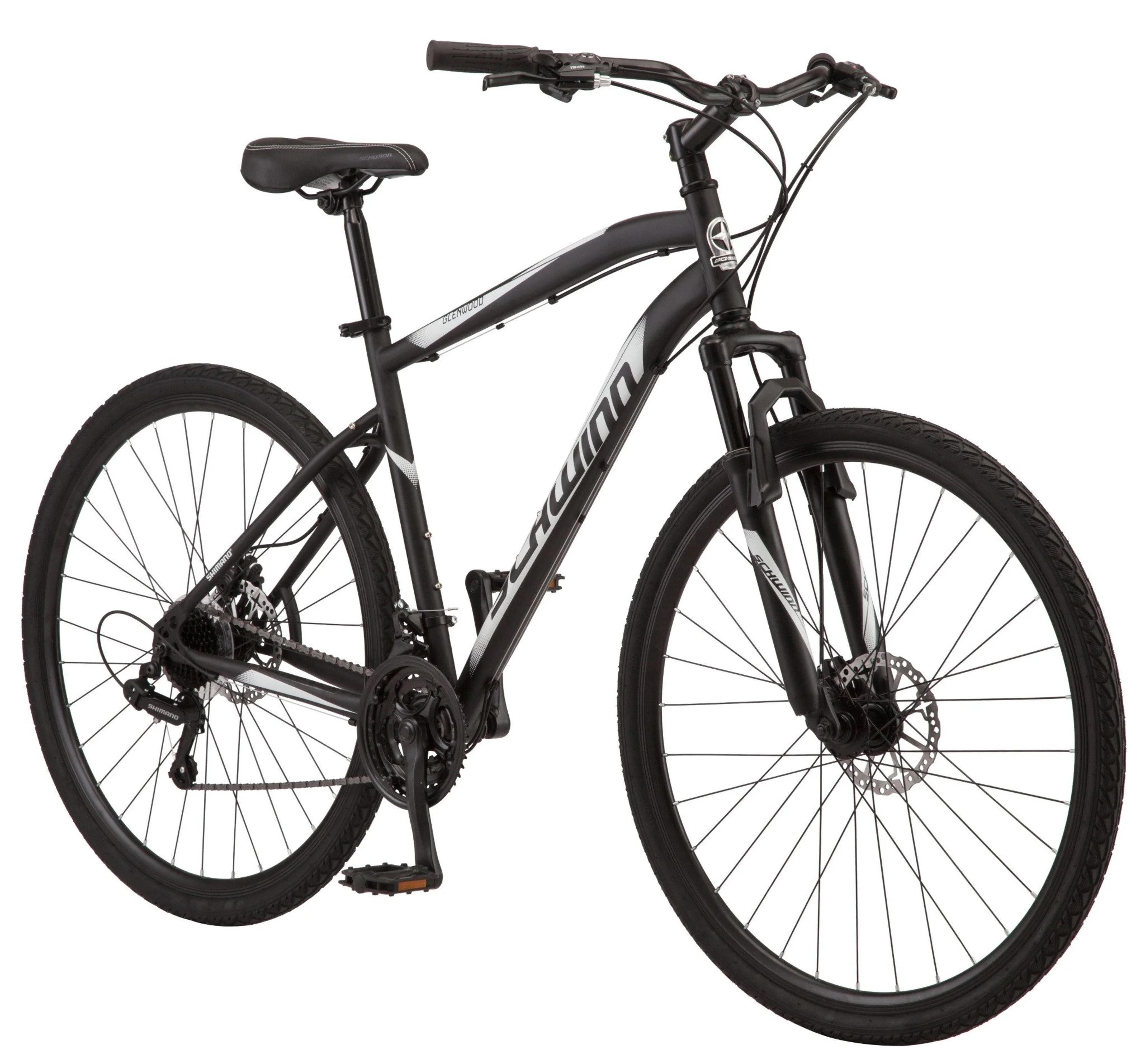 700c Glenwood Mens Hybrid Bike, 21 Speeds, Black