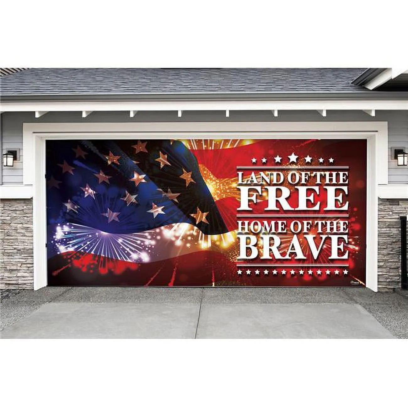 Showdown Displays 7' x 16' Red and Blue US Liberty Patriotic Single Car Garage Door Banner