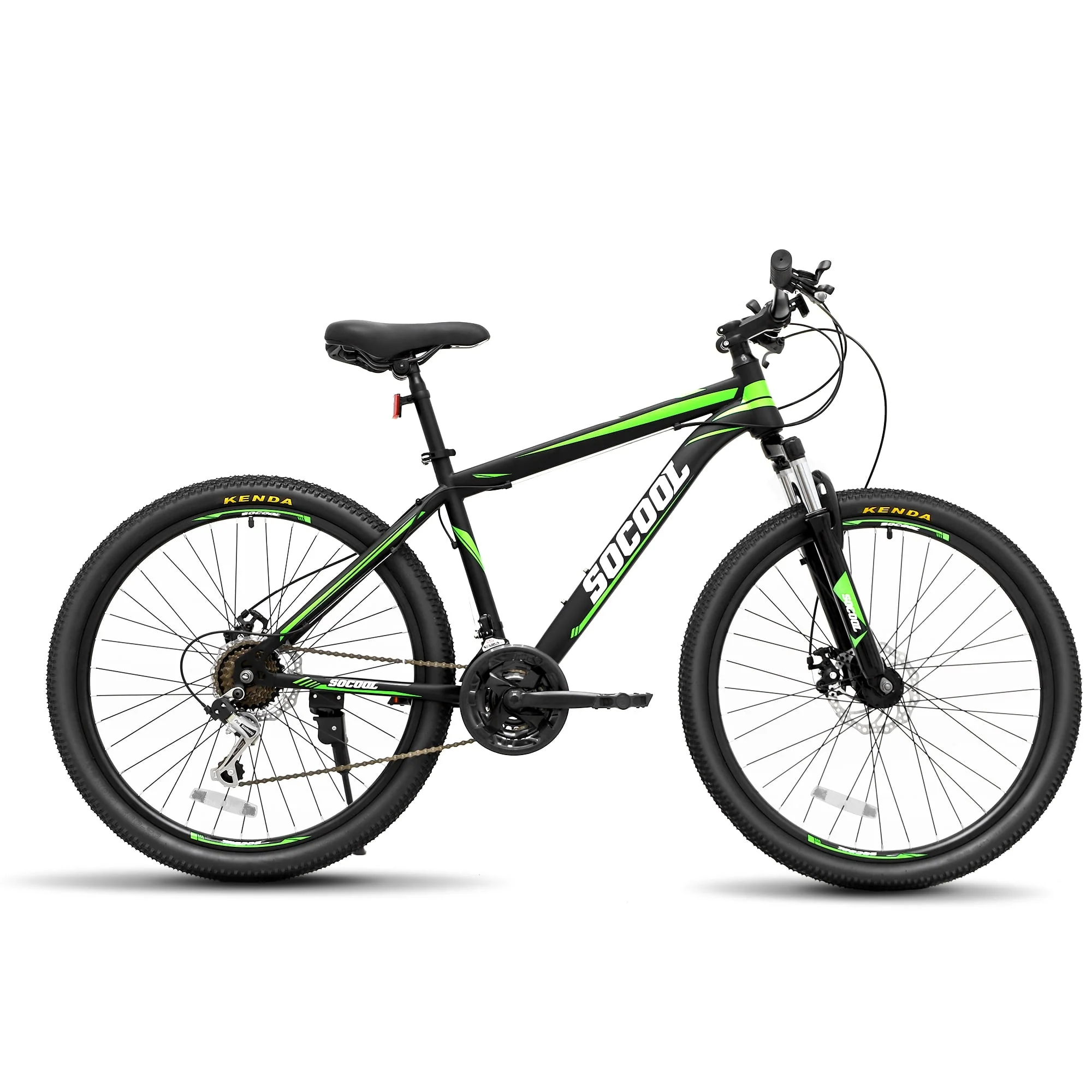 SOCOOL Adult Mountain Bike, Hardtail Bicycle for Mens Womens, Suspension Fork and Dual Disc Brake, Stainless Steel Frame, 21 Speed Shimano, 26 Inch Wheels -Black & White & Green