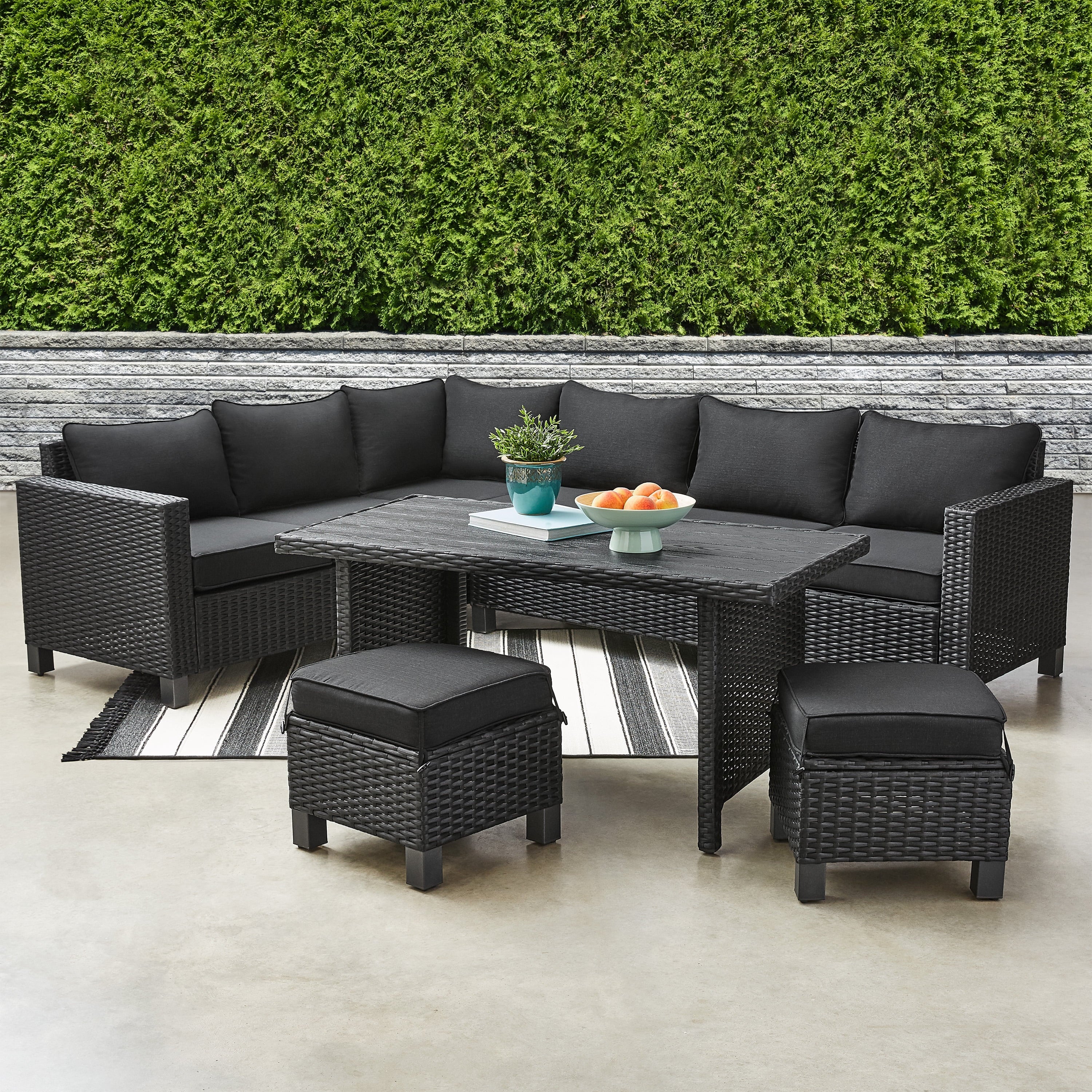 Better Homes & Gardens  Brookbury 5-Piece Outdoor Wicker Patio Sectional Dining Set - Black