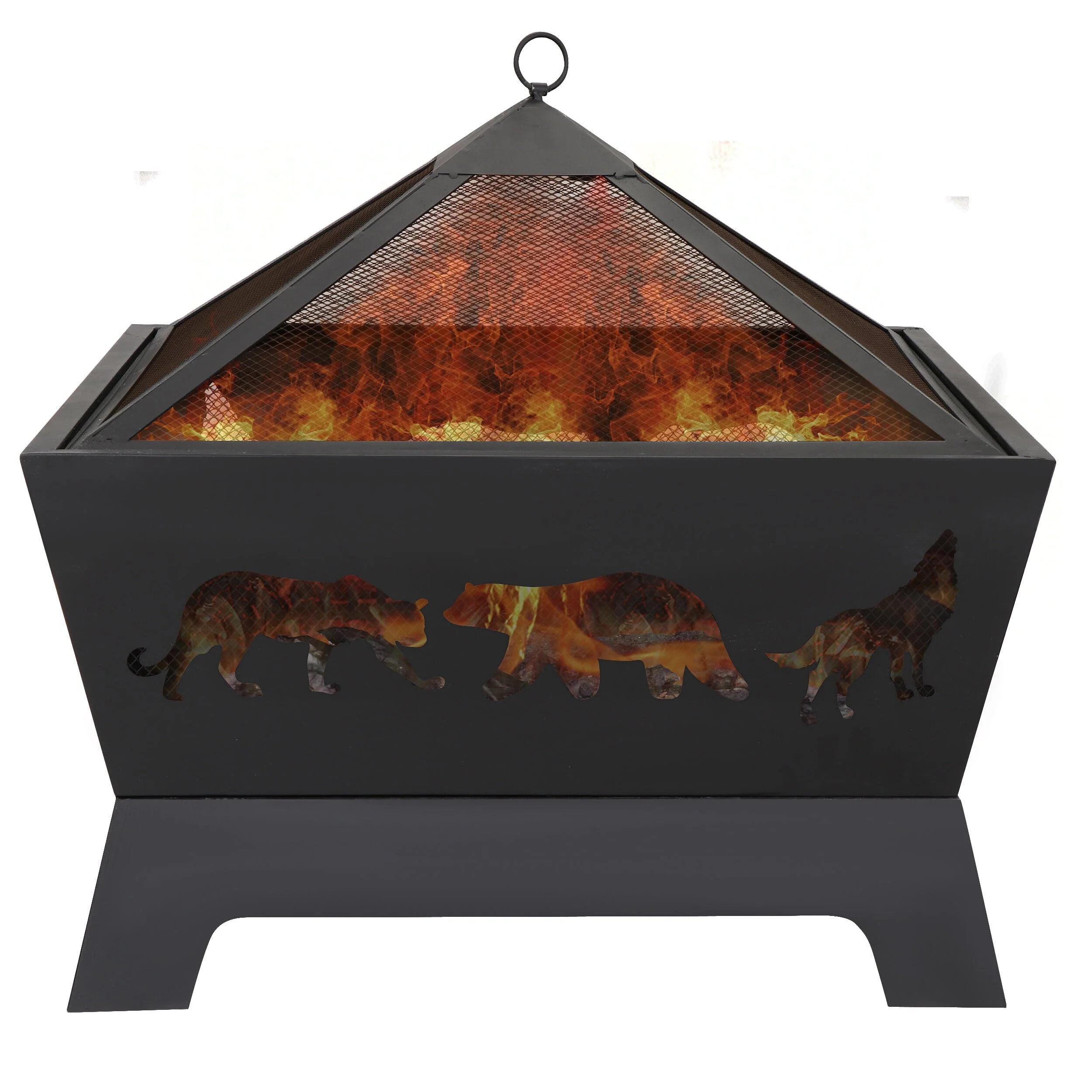 ZENY 26" Metal Pyramidal Guard Fire Pit Burner with Cover&Poker, Wood