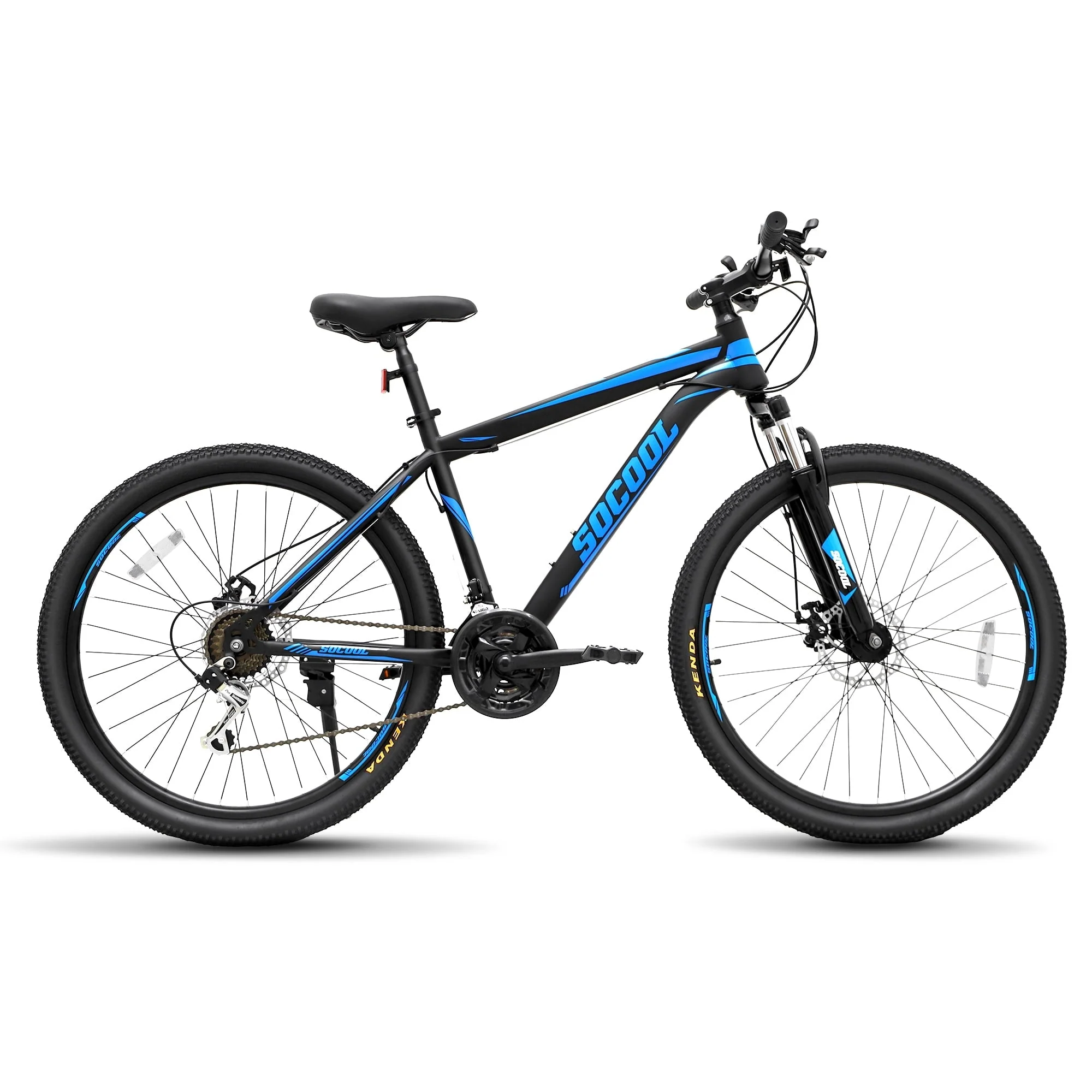 SOCOOL Adult Mountain Bike, Stainless Steel Frame, 26 Inch Wheels, Hardtail Bicycle for Mens Womens, 21 Speed Shimano, Suspension Fork and Dual Disc Brake -Black & Blue