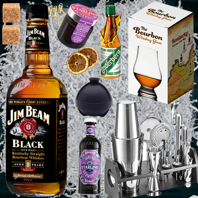 90aee98cbf6e8c9bbc92c18c02cb7d8870f8548fc4a2b2cf18aeae20e1904543 Jim Beam Bourbon Black Double-Aged 8yr Gift Pack - Image 1