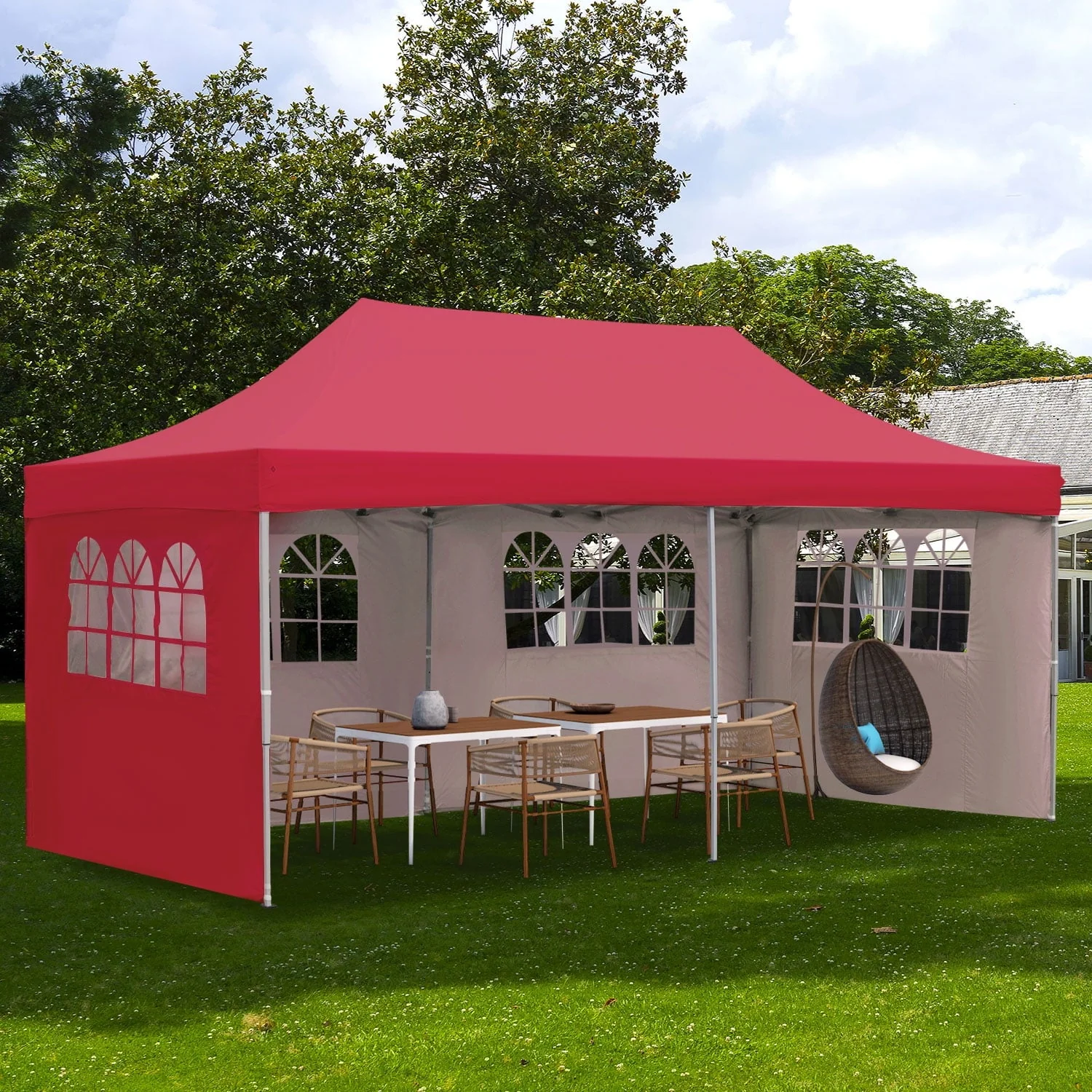 Outdoor Basic 10' x 20' Pop up Instant Canopies Tent with 4 Removable Sidewalls for Party Commercial Activity,Red
