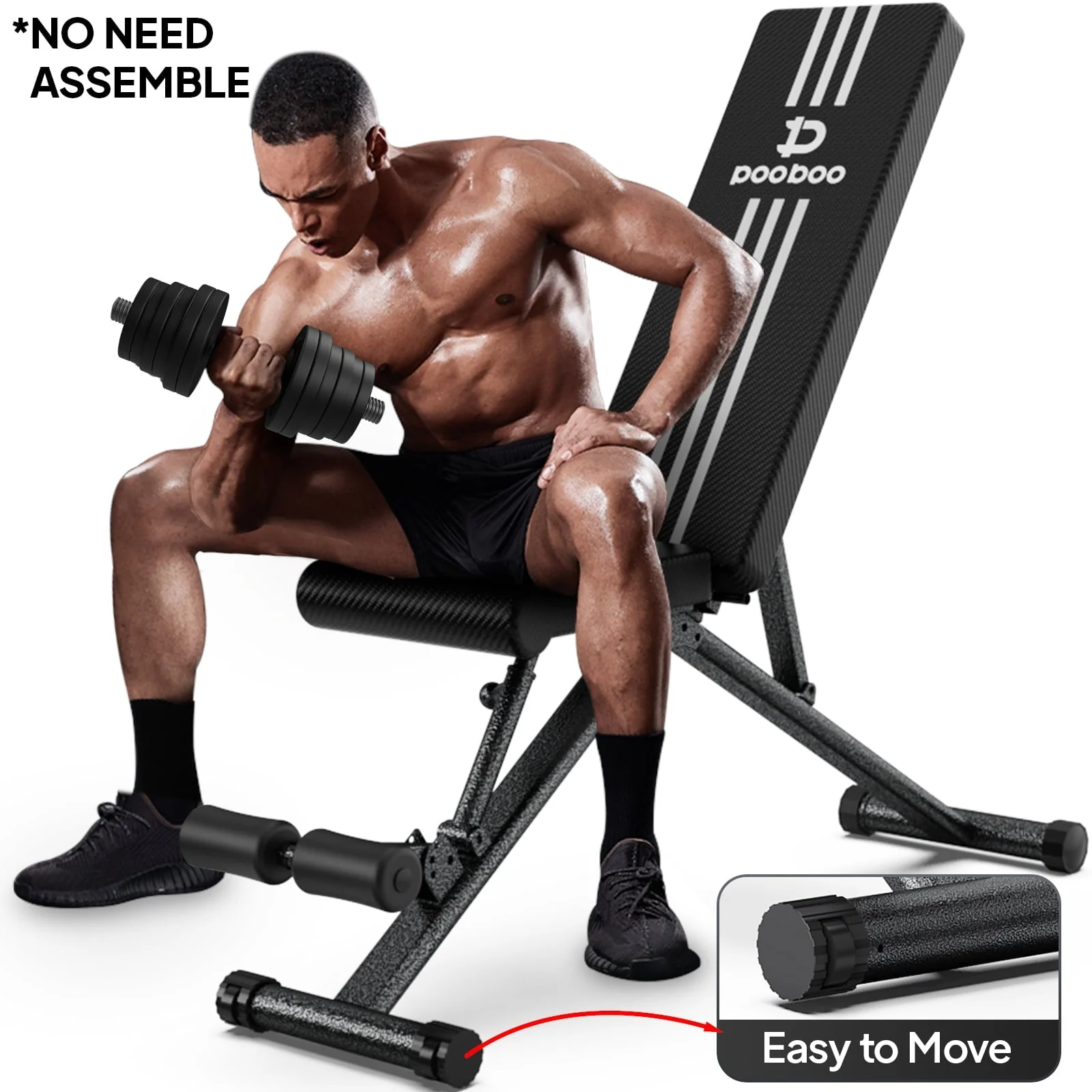 Pooboo Adjustable Weight Bench Free Assemble 800 Lbs with 10 Incline Adjustable Foldable Sturdy Dumbbell Workout Bench Home Gym Fitness