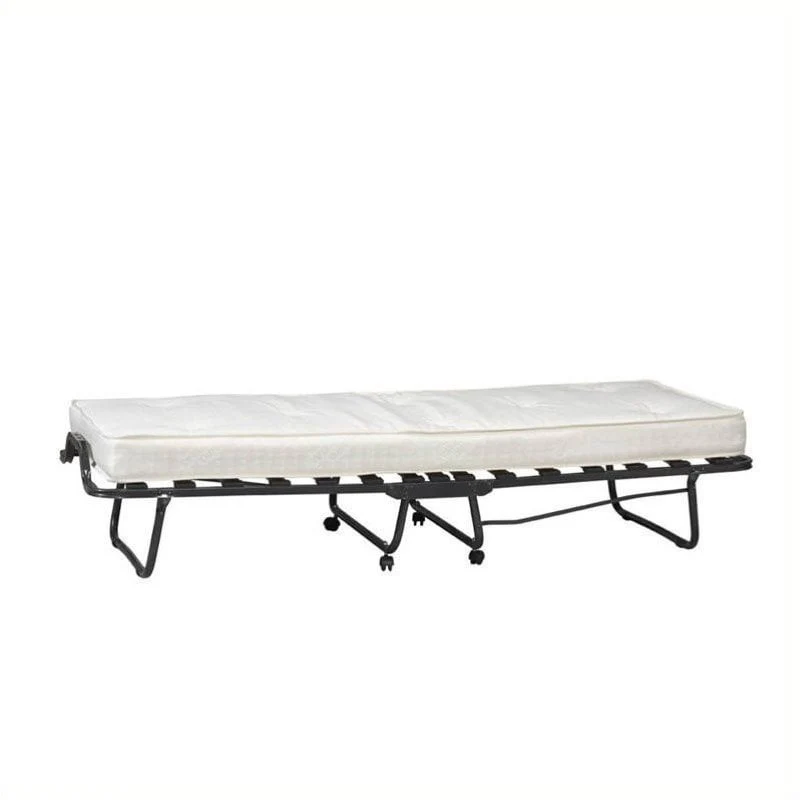 Pemberly Row Metal Folding Bed With Memory Foam Mattress in Beige