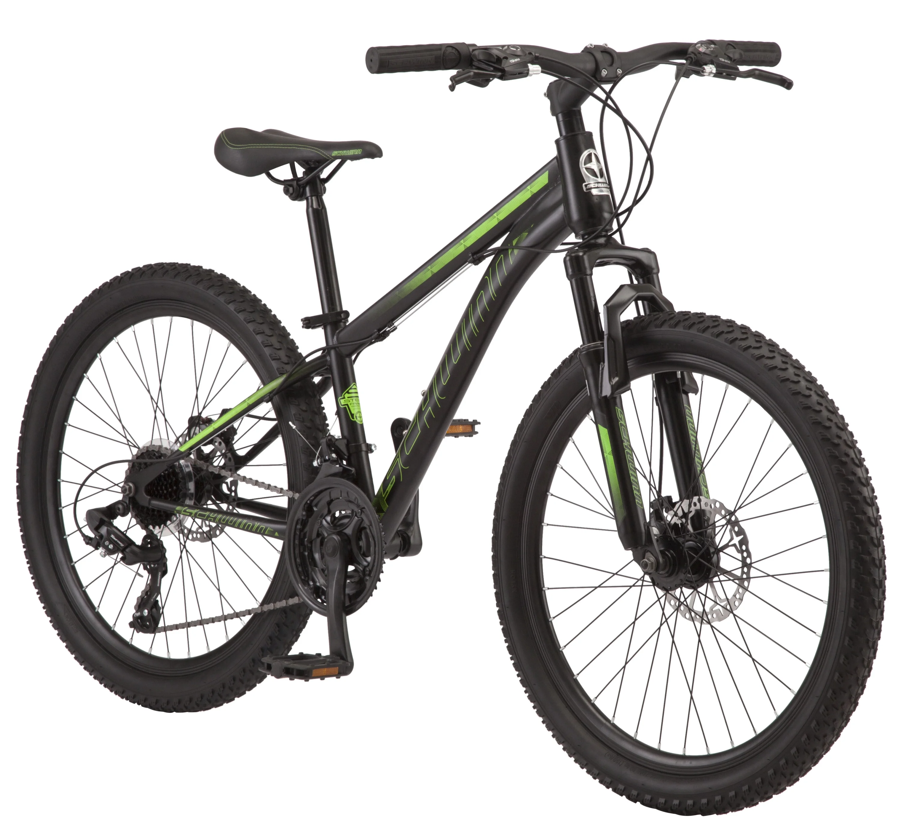 Sidewinder mountain bike, 24-inch wheels, 21 speeds, black / green