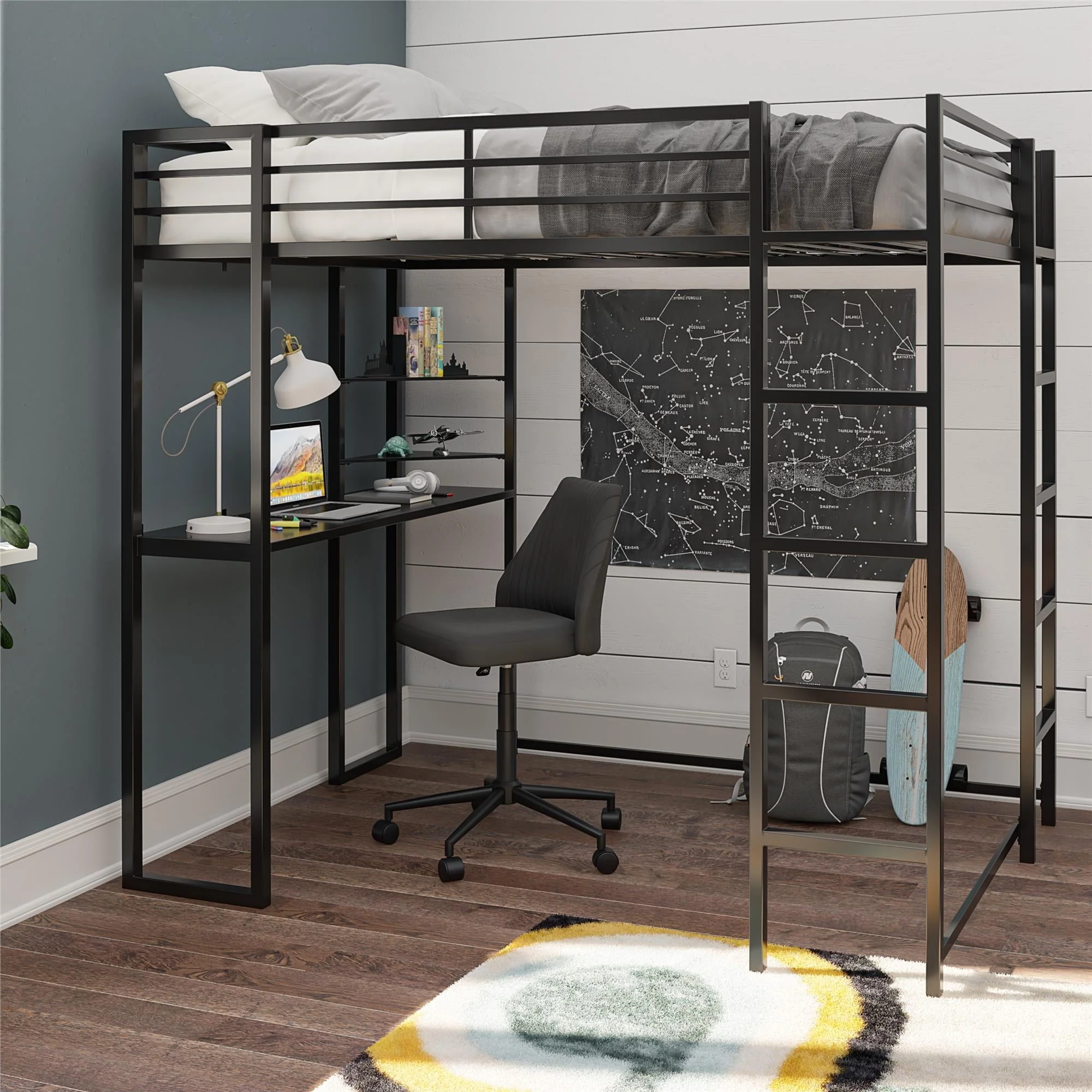 Teen Novogratz Hunter Full Size Metal Loft Bed, Black