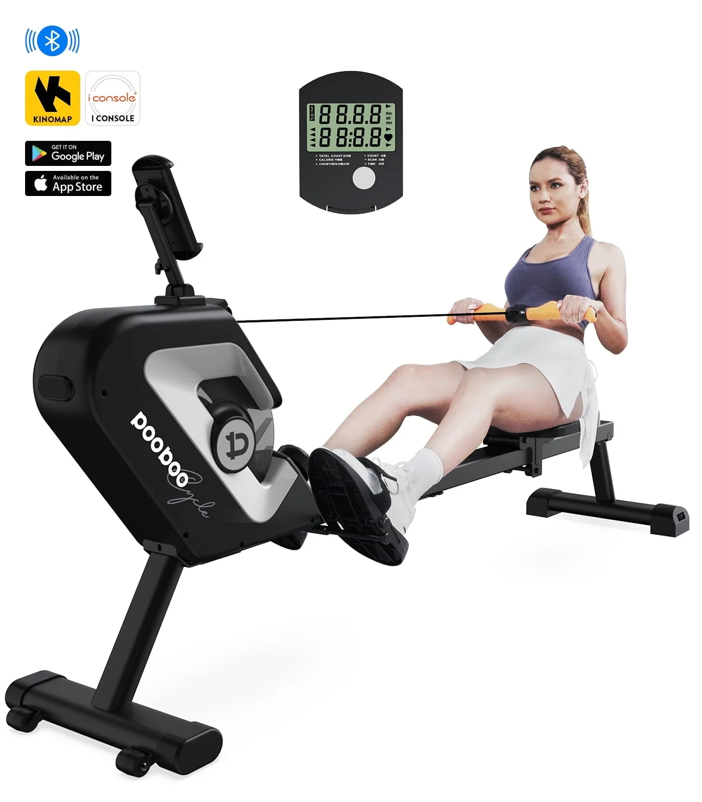 Pooboo Magnetic Rowing Machines Rower Foldable with 8 Level Resistance Indoor Rower Machines with Digital Monitor & Transport Wheels Max Weight up to 350 lbs