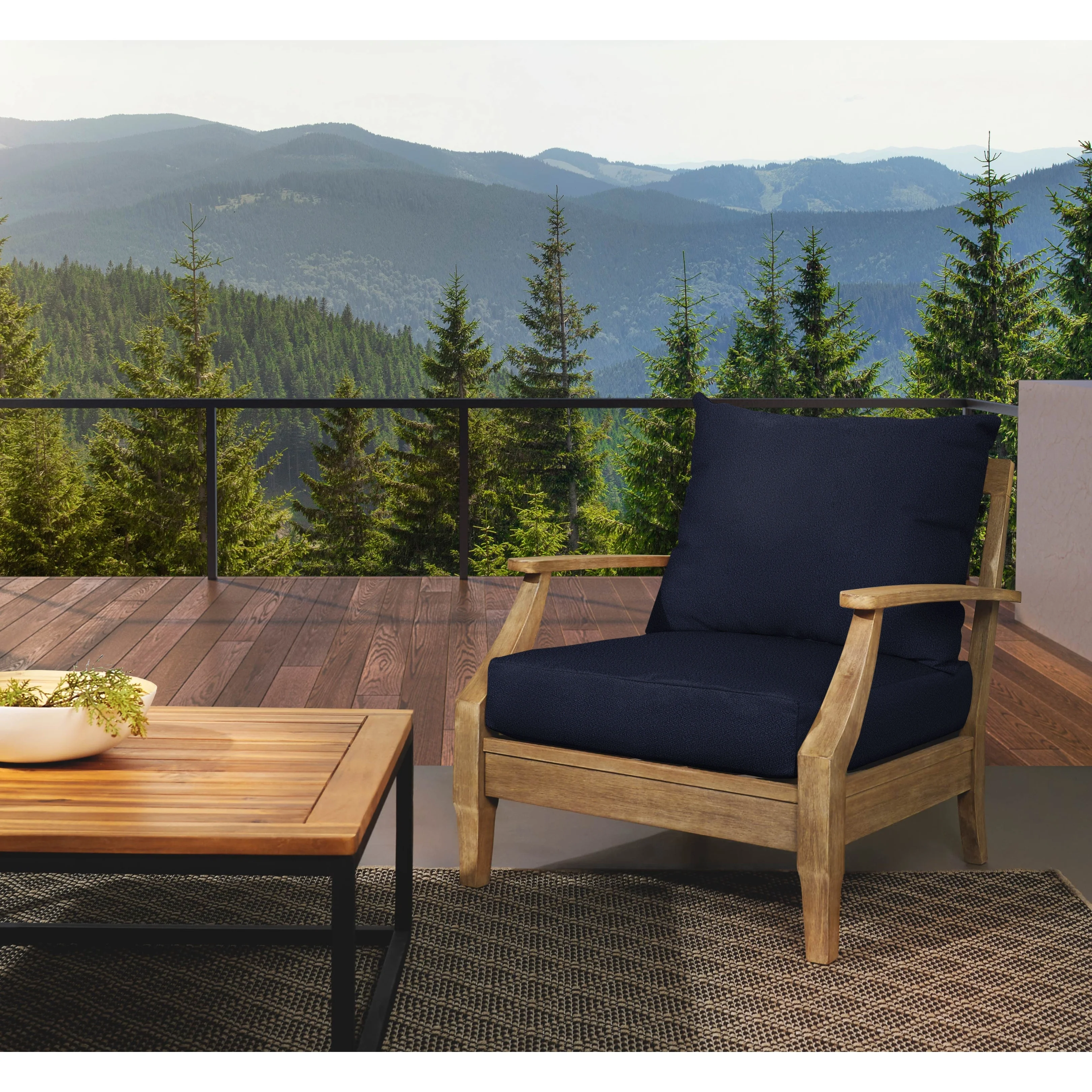 Sorra Home  Outdoor Valdese Boucle Deep Seating Pillow and Cushion Set 29 in W x 27 in D x 5 in H - Navy