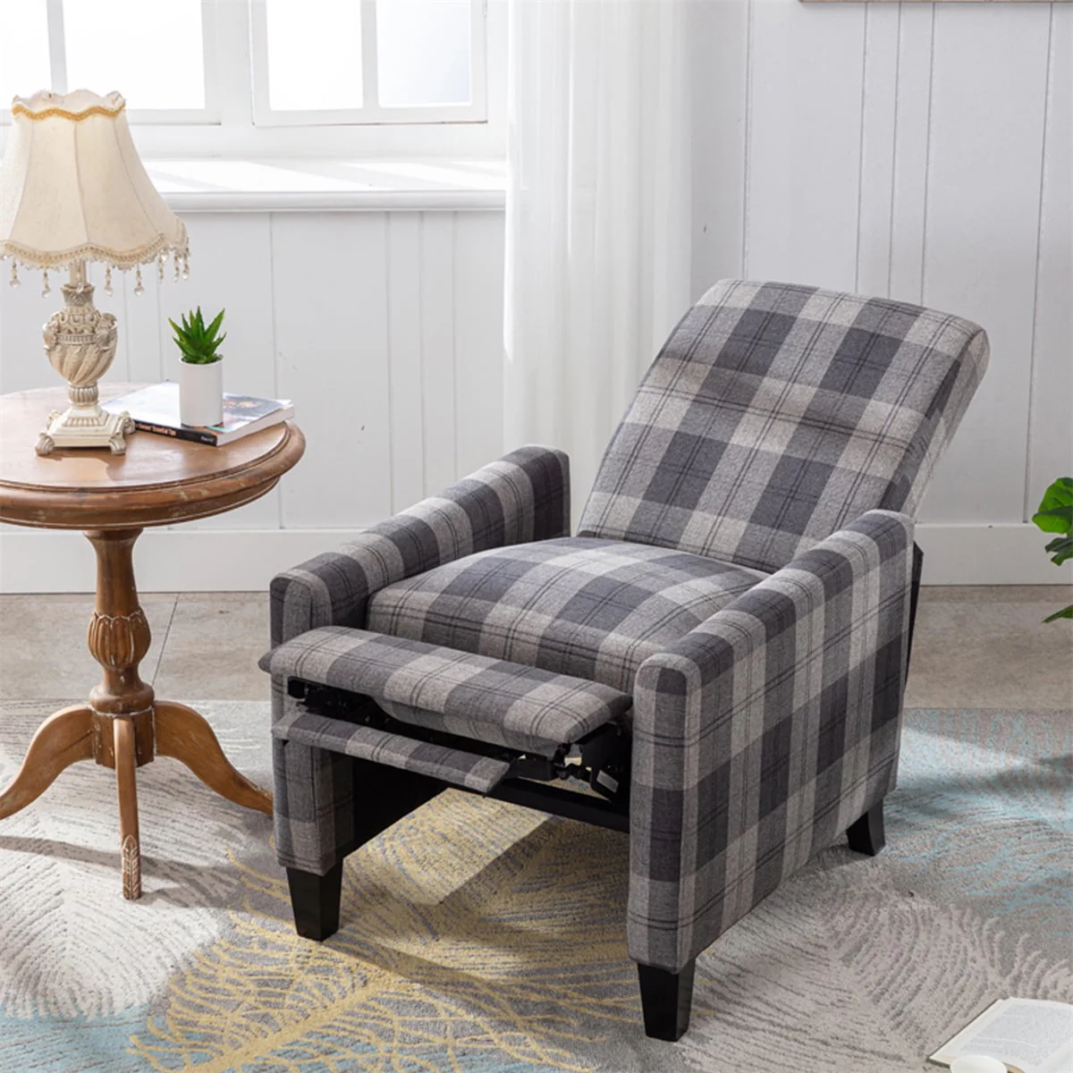 Recliners Chair, Manual Rocker Recliner Cloth Chair with Thick Seat Cushion & 150 Degrees Adjustable Backrest, Adjustable Reclining Chairs Single Modern Recliners for Bedroom Living Room, Grey Mix
