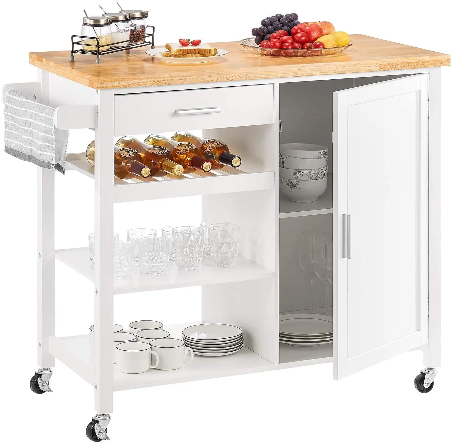 Homfa Rolling Kitchen Island with Wheels, Microwave Cart with Drawer and Storage Cabinet for Kitchen, White